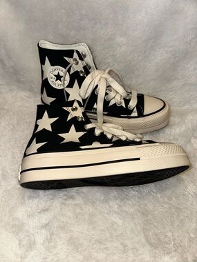 Converse High Top Sneakers - Black & White Star Print.  No discount available